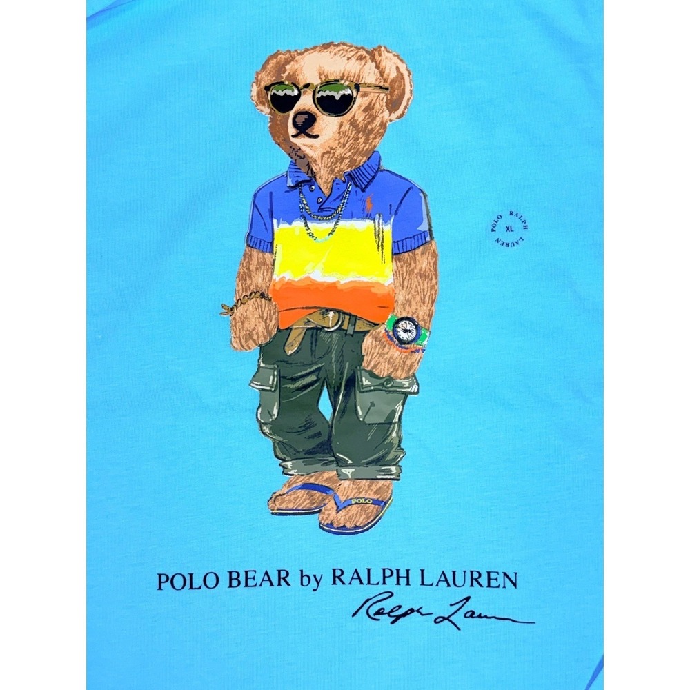 Polo Ralph Lauren Mens Polo Bear Graphic Hoodie T-Shirt Light Blue XL NWT